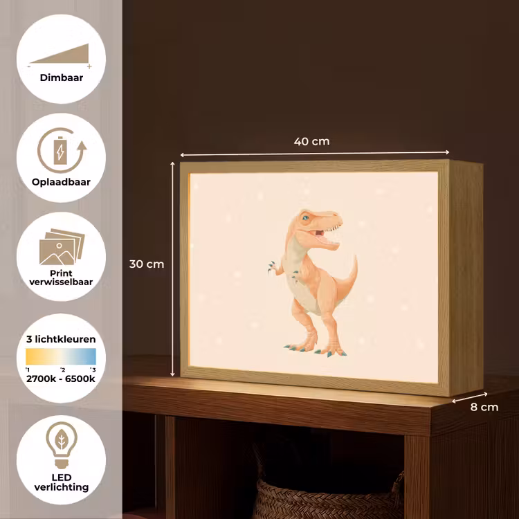 Dino - T-Rex - Oranje - Stippen Light Box met batterij (Wandlamp kind) middel -USP_websiteoverzichtNL