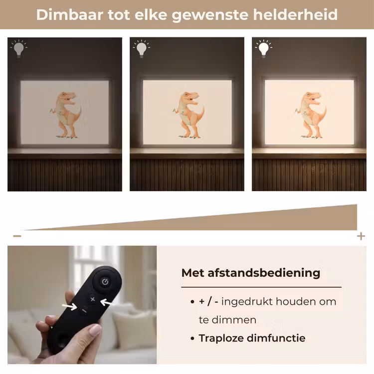 Dino - T-Rex - Oranje - Stippen Light Box met batterij (Wandlamp kind) middel -USP_dimbaarNL
