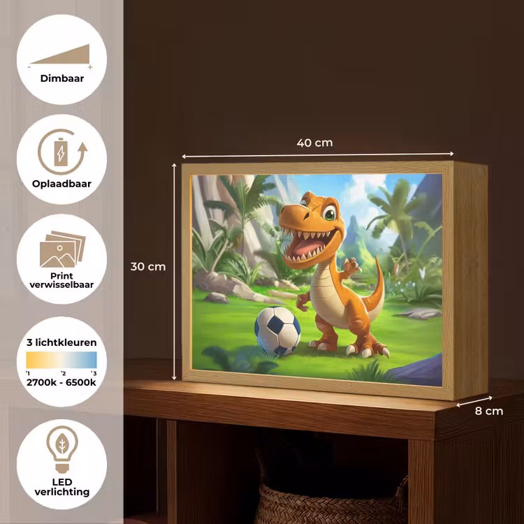 Dino - Voetbal - Groen Light Box met batterij (Wandlamp kind) middel -USP_websiteoverzichtNL
