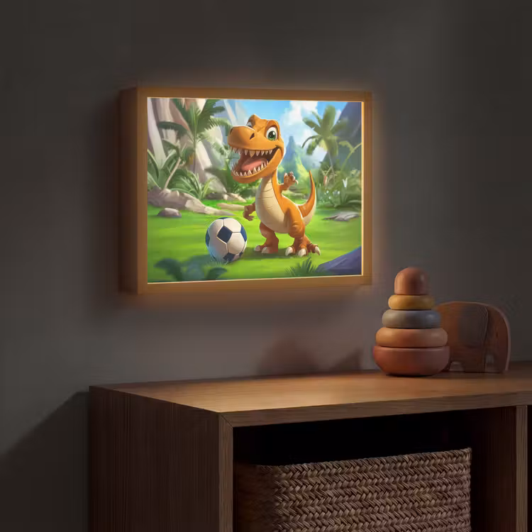 Dino - Voetbal - Groen Light Box met batterij (Wandlamp kind) middel -sfeer5_kind