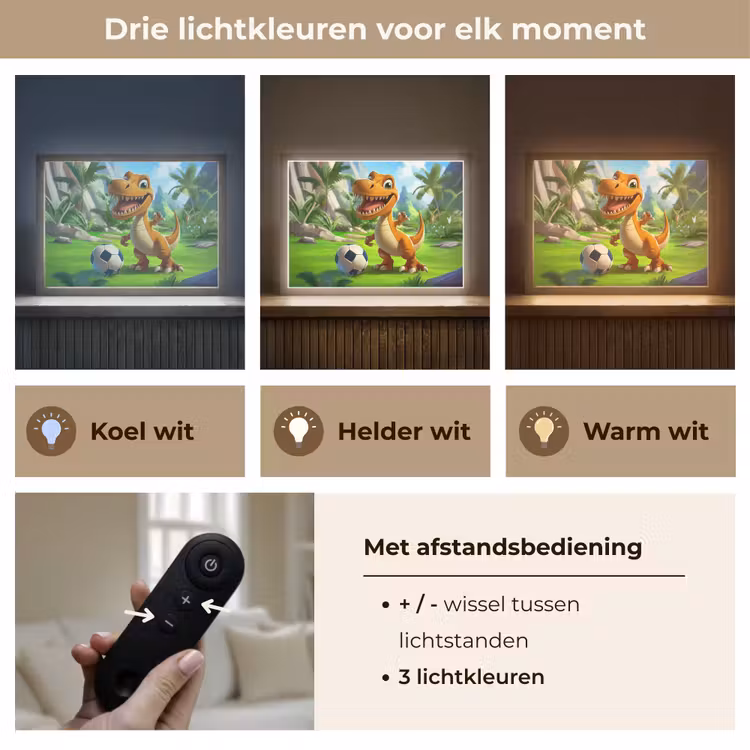 Dino - Voetbal - Groen Light Box met batterij (Wandlamp kind) middel -USP_lichtkleurNL