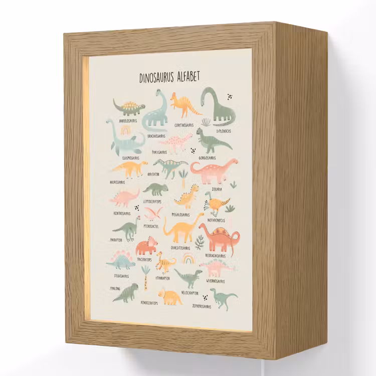 Dinosaurus alfabet - Leren voor kinderen - Dino's - Educatief Light Box met kabel (Wandlamp kind) klein -3d
