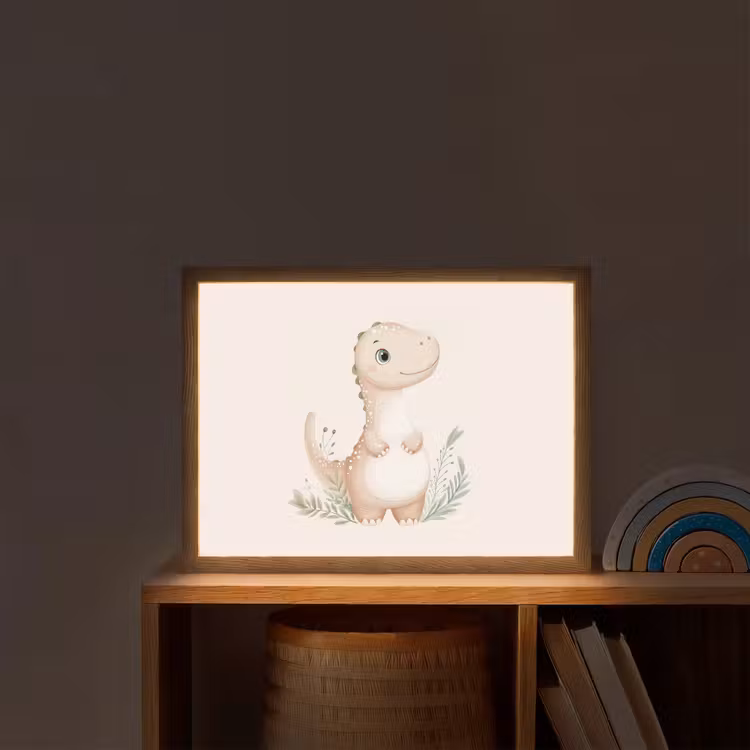 Dinosaurus - Bladeren - Pastel Light Box met batterij (Wandlamp kind) middel -sfeer1_kind