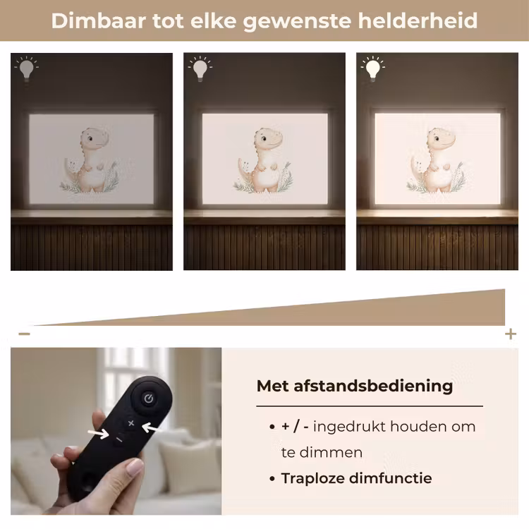 Dinosaurus - Bladeren - Pastel Light Box met batterij (Wandlamp kind) middel -USP_dimbaarNL