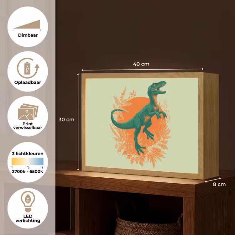Dinosaurus - Groen - Planten - Cirkel Light Box met batterij (Wandlamp kind) middel -USP_websiteoverzichtNL