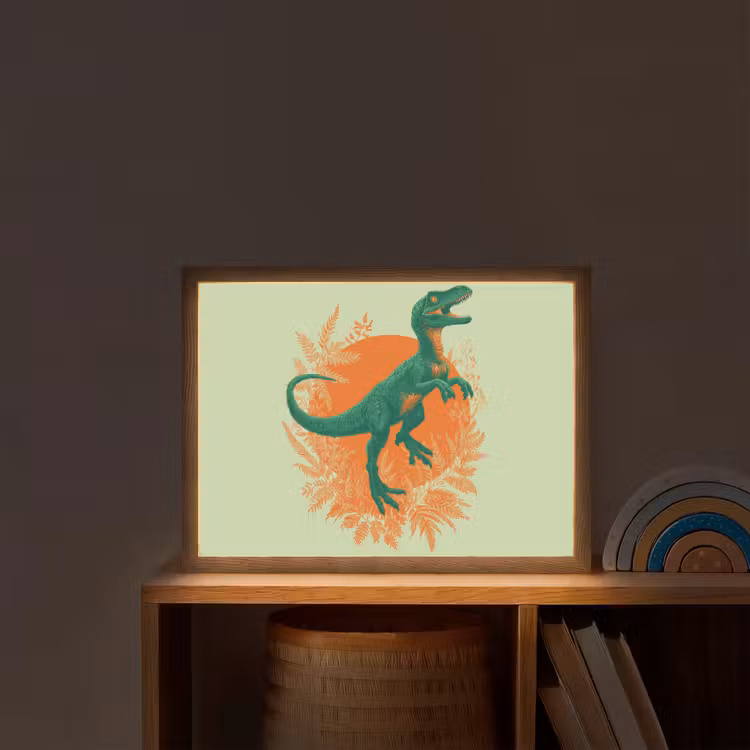 Dinosaurus - Groen - Planten - Cirkel Light Box met batterij (Wandlamp kind) middel -sfeer1_kind