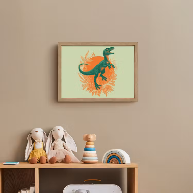 Dinosaurus - Groen - Planten - Cirkel Light Box met batterij (Wandlamp kind) middel -sfeer2_kind