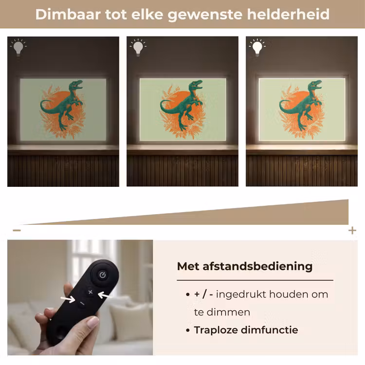 Dinosaurus - Groen - Planten - Cirkel Light Box met batterij (Wandlamp kind) middel -USP_dimbaarNL