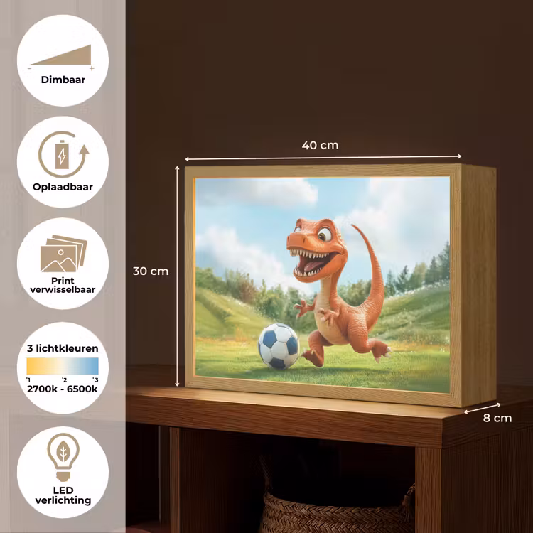 Dinosaurus - Oranje - Cartoon - Voetbal Light Box met batterij (Wandlamp kind) middel -USP_websiteoverzichtNL
