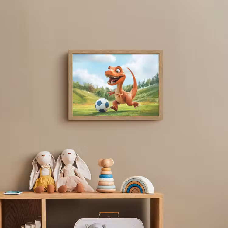 Dinosaurus - Oranje - Cartoon - Voetbal Light Box met batterij (Wandlamp kind) middel -sfeer2_kind