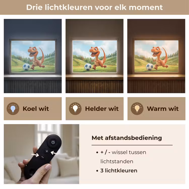 Dinosaurus - Oranje - Cartoon - Voetbal Light Box met batterij (Wandlamp kind) middel -USP_lichtkleurNL