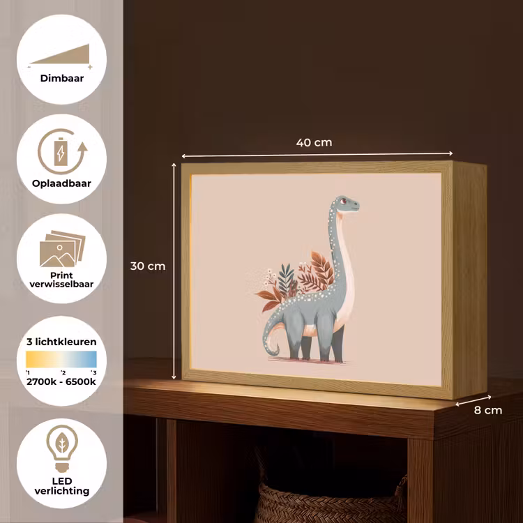 Dinosaurus - Planten - Beige Light Box met batterij (Wandlamp kind) middel -USP_websiteoverzichtNL
