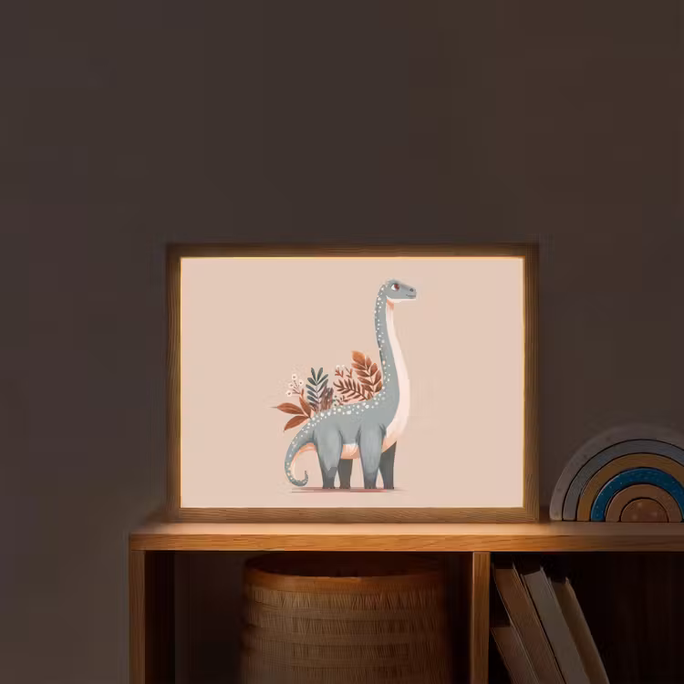 Dinosaurus - Planten - Beige Light Box met batterij (Wandlamp kind) middel -sfeer1_kind