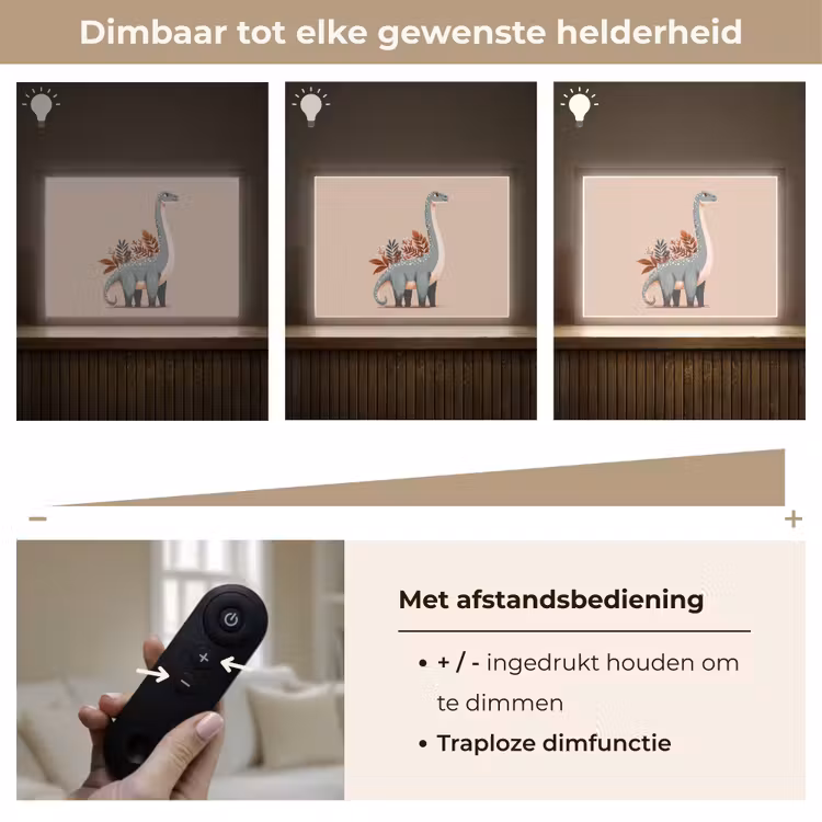 Dinosaurus - Planten - Beige Light Box met batterij (Wandlamp kind) middel -USP_dimbaarNL