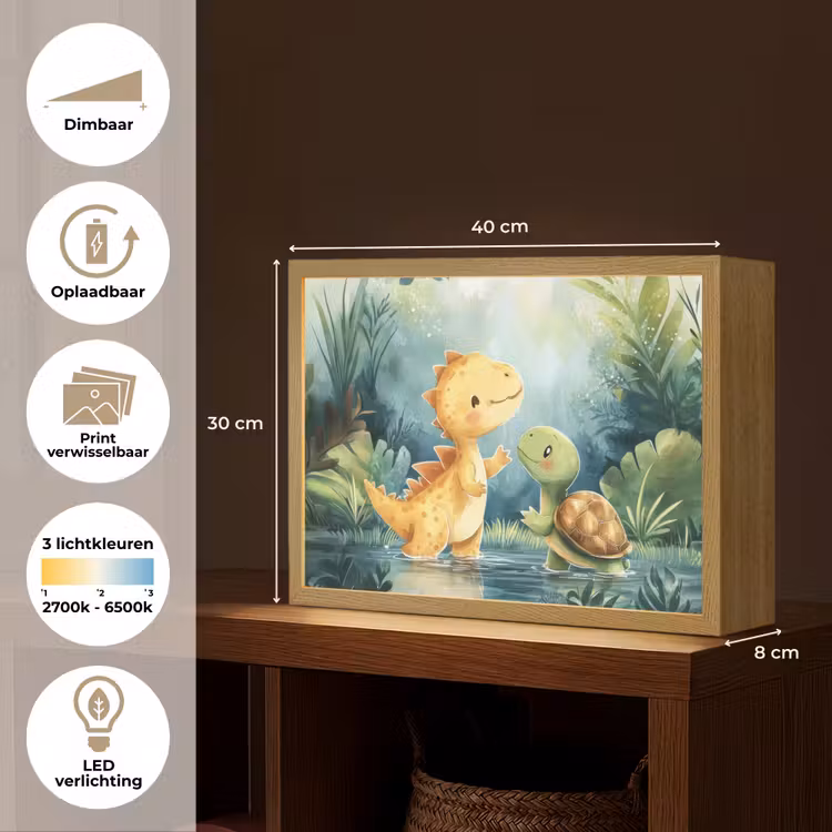 Dinosaurus - Schildpad - Illustratie - Aquarel Light Box met batterij (Wandlamp kind) middel -USP_websiteoverzichtNL