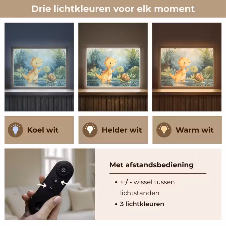 Dinosaurus - Schildpad - Illustratie - Aquarel Light Box met batterij (Wandlamp kind) middel -USP_lichtkleurNL
