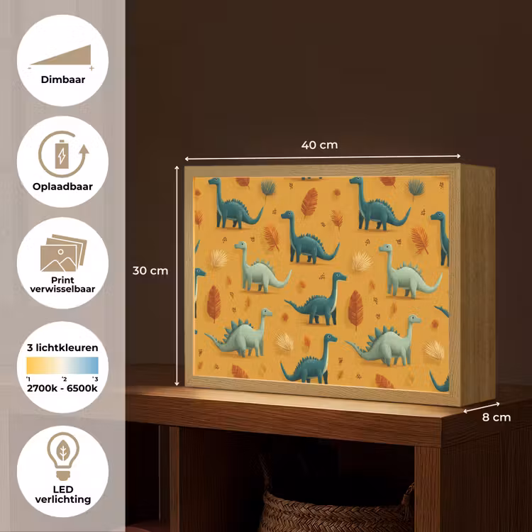 Dinosaurussen - Stekels - Herfstbladeren - Bruin Light Box met batterij (Wandlamp kind) middel -USP_websiteoverzichtNL