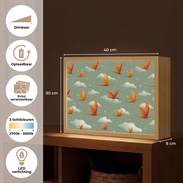 Dinosaurussen - Wolken - Sterren - Oranje Light Box met batterij (Wandlamp kind) middel -USP_websiteoverzichtNL