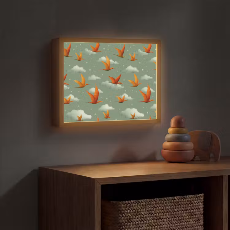 Dinosaurussen - Wolken - Sterren - Oranje Light Box met batterij (Wandlamp kind) middel -sfeer5_kind
