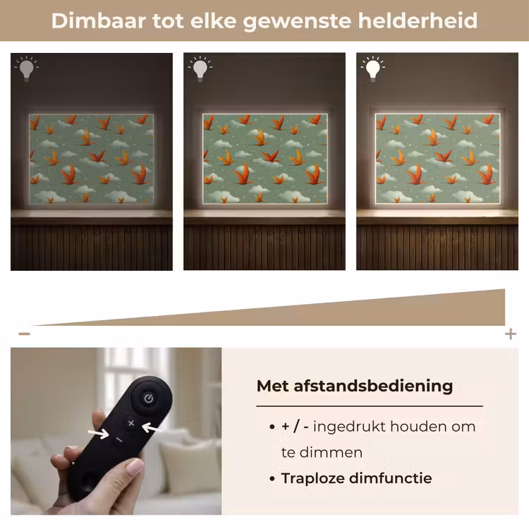 Dinosaurussen - Wolken - Sterren - Oranje Light Box met batterij (Wandlamp kind) middel -USP_dimbaarNL