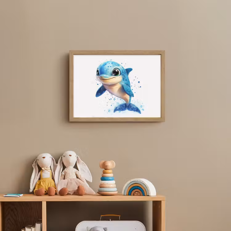Dolfijn - Blauw - Water - Druppels Light Box met batterij (Wandlamp kind) middel -sfeer2_kind