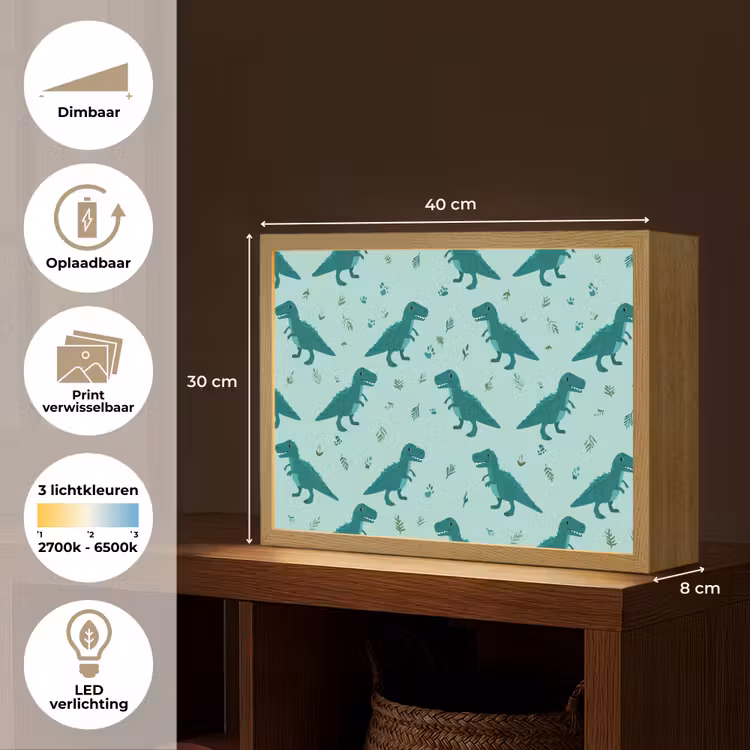 Donkergroen - Dinosaurussen - Afdrukken - Bladeren Light Box met batterij (Wandlamp kind) middel -USP_websiteoverzichtNL