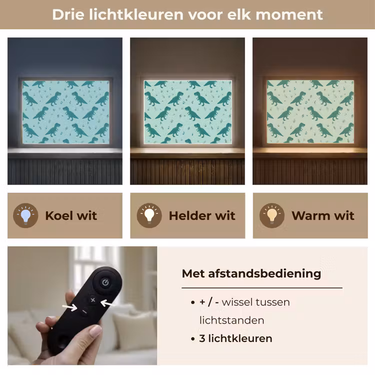 Donkergroen - Dinosaurussen - Afdrukken - Bladeren Light Box met batterij (Wandlamp kind) middel -USP_lichtkleurNL