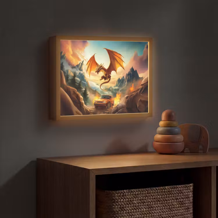 Draak - Auto - Bergen - Vuur Light Box met batterij (Wandlamp kind) middel -sfeer5_kind
