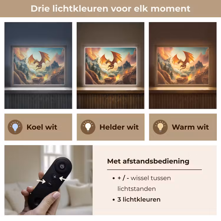 Draak - Auto - Bergen - Vuur Light Box met batterij (Wandlamp kind) middel -USP_lichtkleurNL