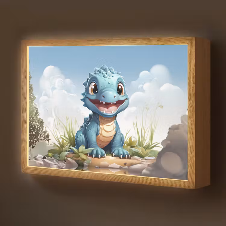 Draak - Blauw - Jongens - Kinderen Light Box met batterij (Wandlamp kind) middel -z3d_website