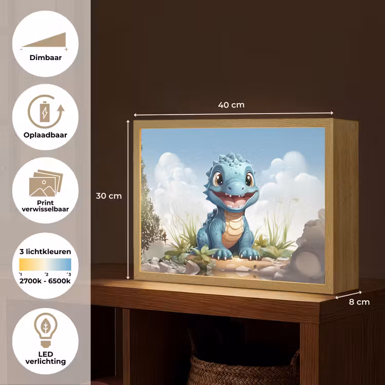 Draak - Blauw - Jongens - Kinderen Light Box met batterij (Wandlamp kind) middel -USP_websiteoverzichtNL
