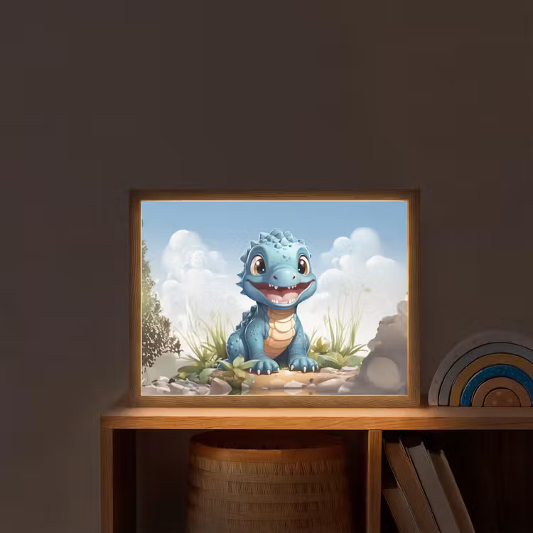 Draak - Blauw - Jongens - Kinderen Light Box met batterij (Wandlamp kind) middel -sfeer1_kind