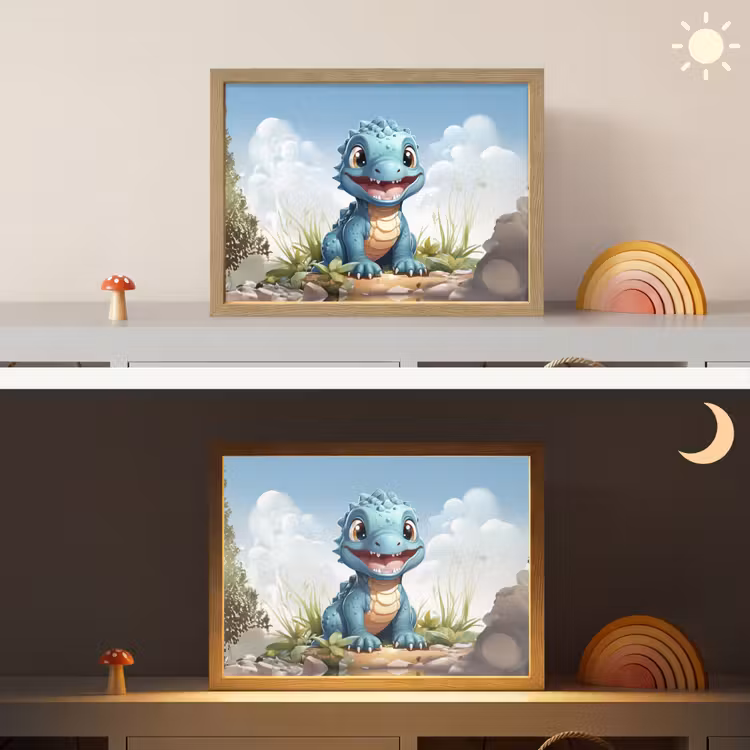 Draak - Blauw - Jongens - Kinderen Light Box met batterij (Wandlamp kind) middel -sfeer3_kind
