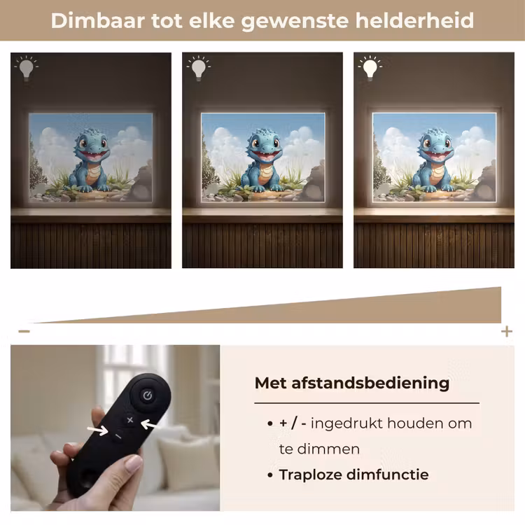 Draak - Blauw - Jongens - Kinderen Light Box met batterij (Wandlamp kind) middel -USP_dimbaarNL
