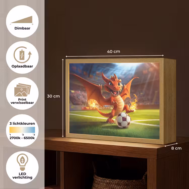 Draak - Voetbal - Vuur - Stadion Light Box met batterij (Wandlamp kind) middel -USP_websiteoverzichtNL
