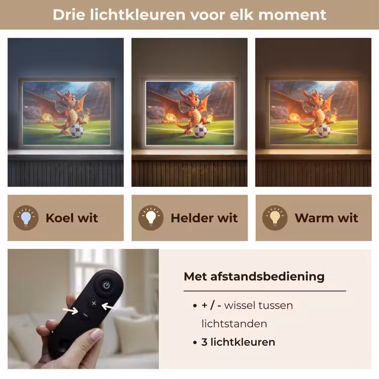 Draak - Voetbal - Vuur - Stadion Light Box met batterij (Wandlamp kind) middel -USP_lichtkleurNL