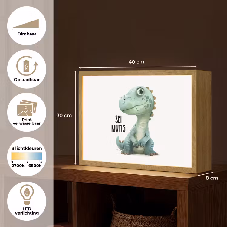 Draak - Wees moedig - Quote Light Box met batterij (Wandlamp kind) middel -USP_websiteoverzichtNL