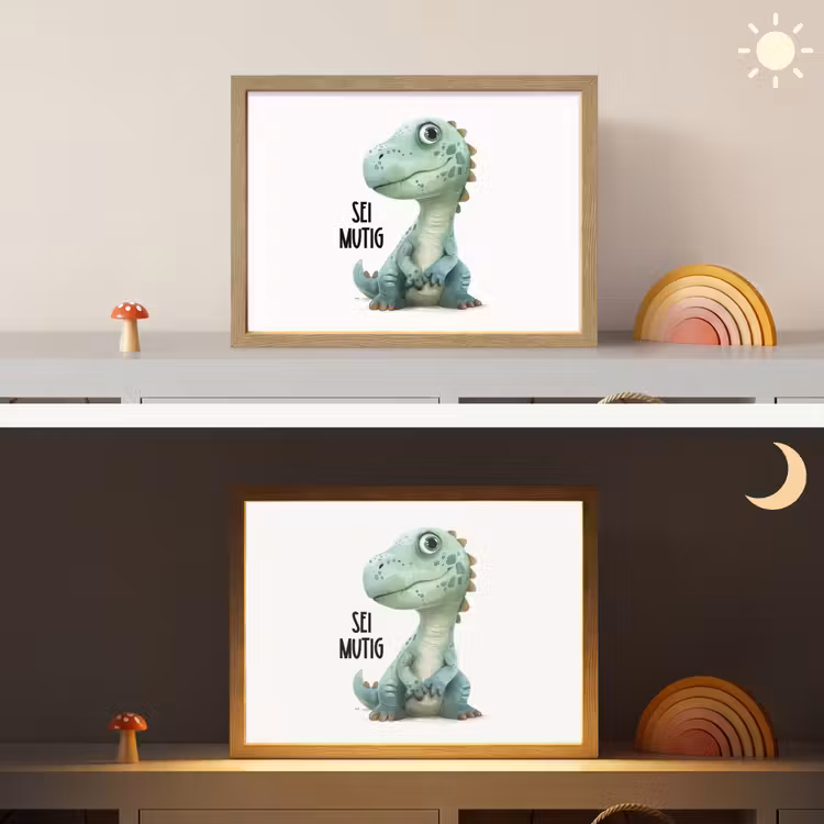 Draak - Wees moedig - Quote Light Box met batterij (Wandlamp kind) middel -sfeer3_kind