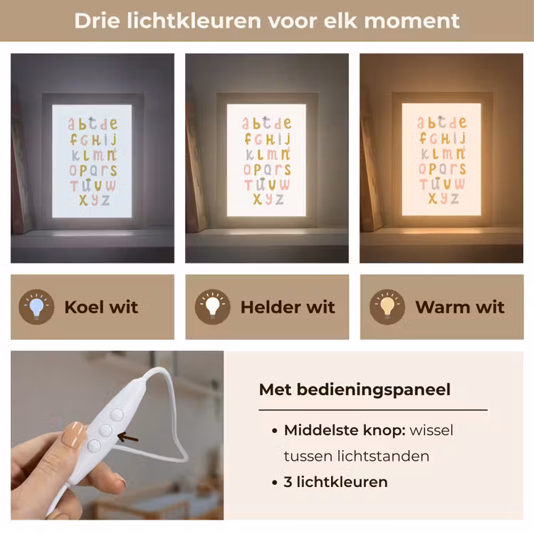 Educatief - Alfabet leren - Meisjes - Letters Light Box met kabel (Wandlamp kind) klein -USP_lichtkleurNL