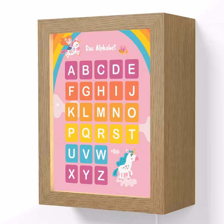 Educatief - Alfabet leren - Roze - Eenhoorn - Letters Light Box met kabel (Wandlamp kind) klein -3d