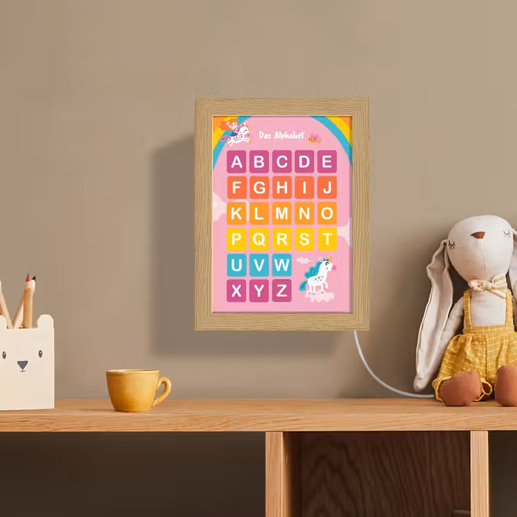 Educatief - Alfabet leren - Roze - Eenhoorn - Letters Light Box met kabel (Wandlamp kind) klein -sfeer2_kind