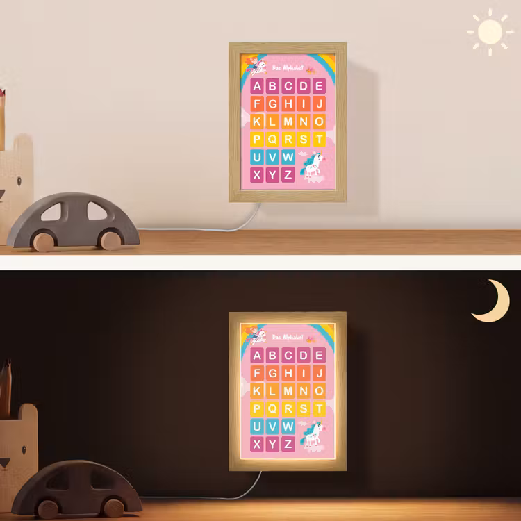 Educatief - Alfabet leren - Roze - Eenhoorn - Letters Light Box met kabel (Wandlamp kind) klein -sfeer3_kind