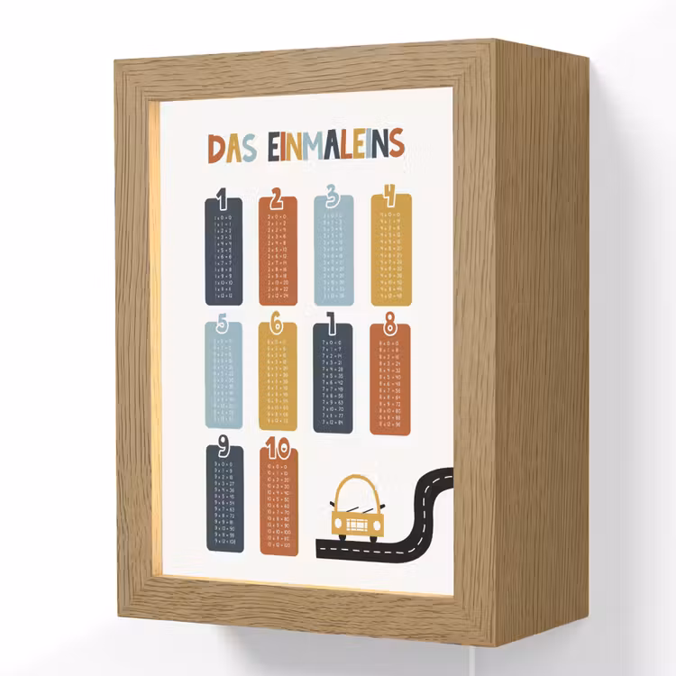 Educatief - Leren rekenen - Auto - Vermenigvuldigingstabel Light Box met kabel (Wandlamp kind) klein -3d