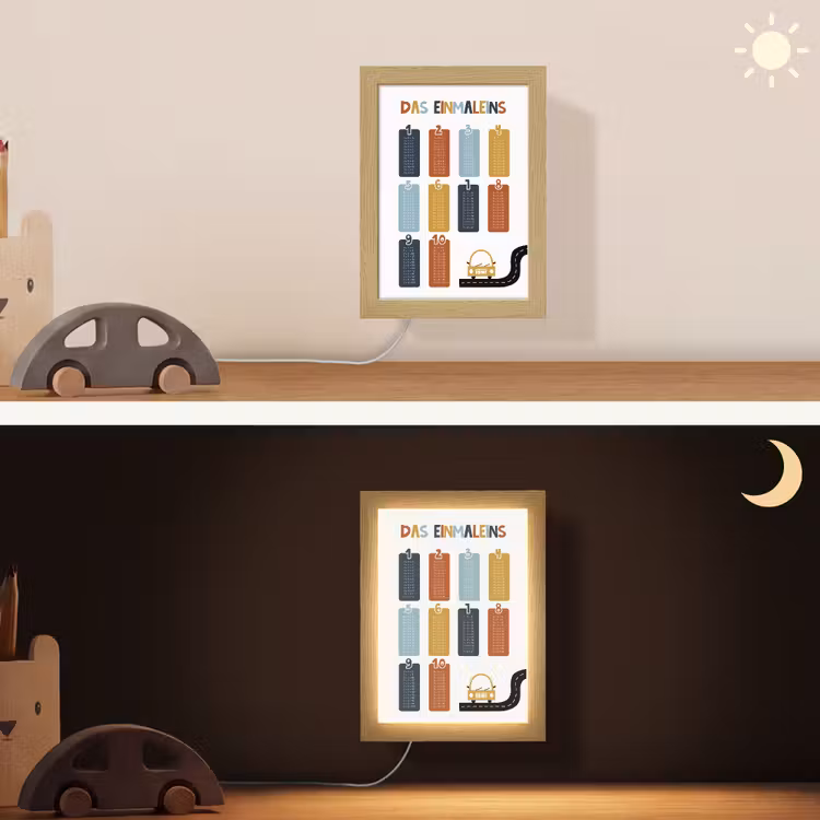 Educatief - Leren rekenen - Auto - Vermenigvuldigingstabel Light Box met kabel (Wandlamp kind) klein -sfeer3_kind