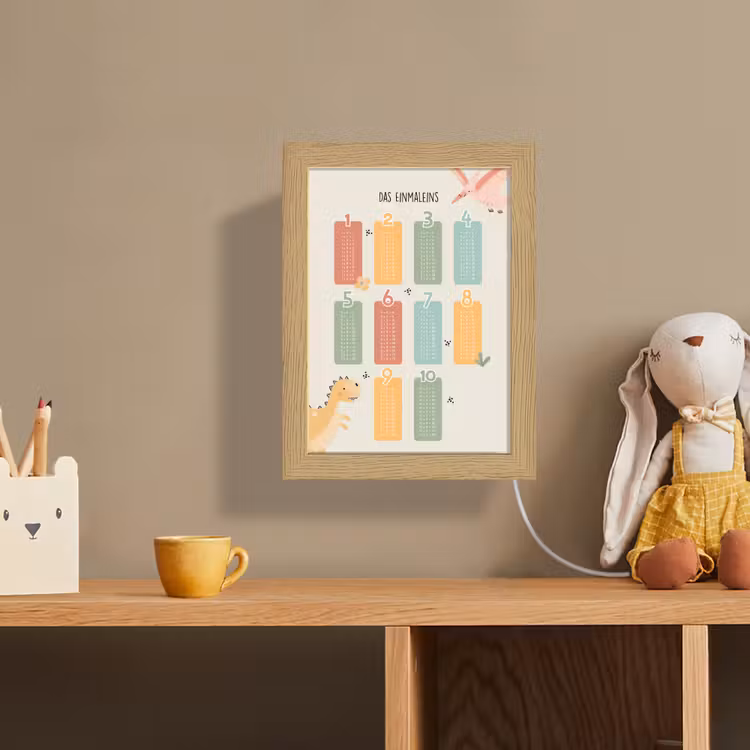 Educatief - Leren rekenen - Dino - Vermenigvuldigingstabel Light Box met kabel (Wandlamp kind) klein -sfeer2_kind