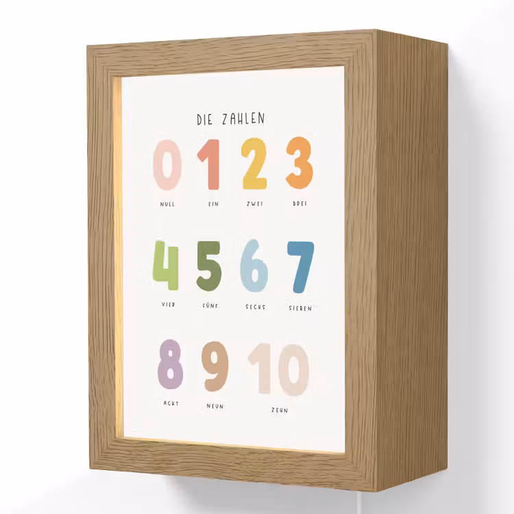 Educatief - Leren tellen - Wit - Kleuren - 1-10 Light Box met kabel (Wandlamp kind) klein -3d