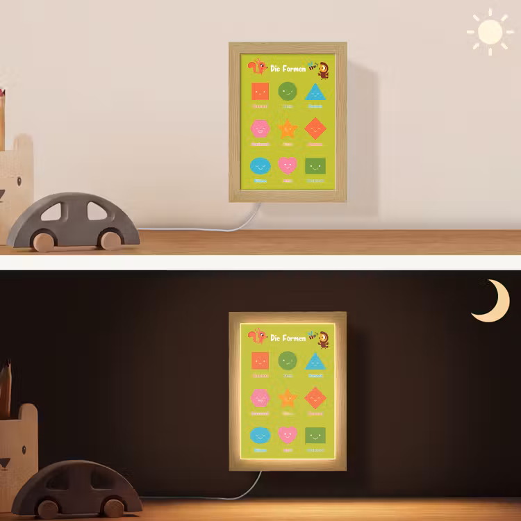 Educatief - Vormen leren - Groen - Geometrische vormen Light Box met kabel (Wandlamp kind) klein -sfeer3_kind