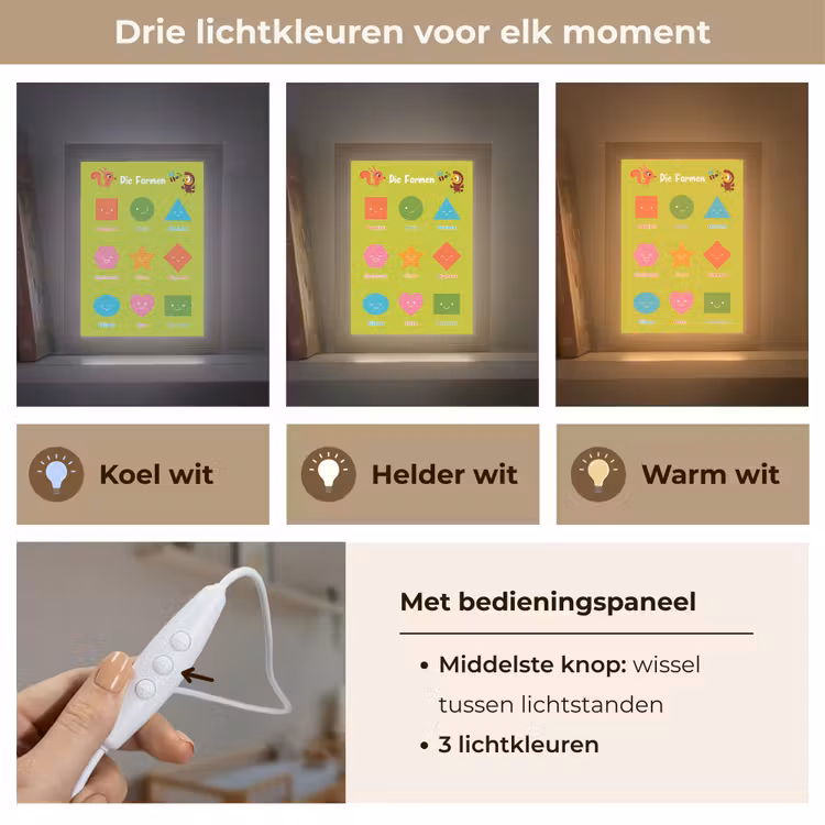 Educatief - Vormen leren - Groen - Geometrische vormen Light Box met kabel (Wandlamp kind) klein -USP_lichtkleurNL