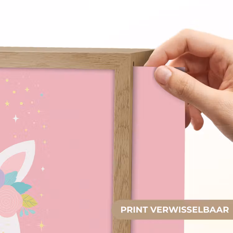 Eenhoorn - Bloemen - Roze Light Box met batterij (Wandlamp kind) middel -USP_websiteprintNL
