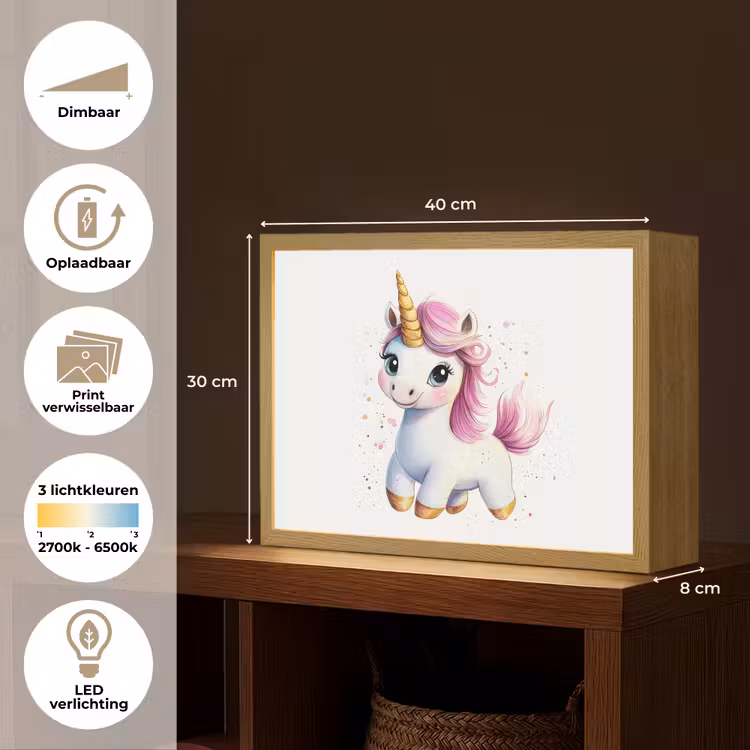 Eenhoorn - Roze - Magie Light Box met batterij (Wandlamp kind) middel -USP_websiteoverzichtNL